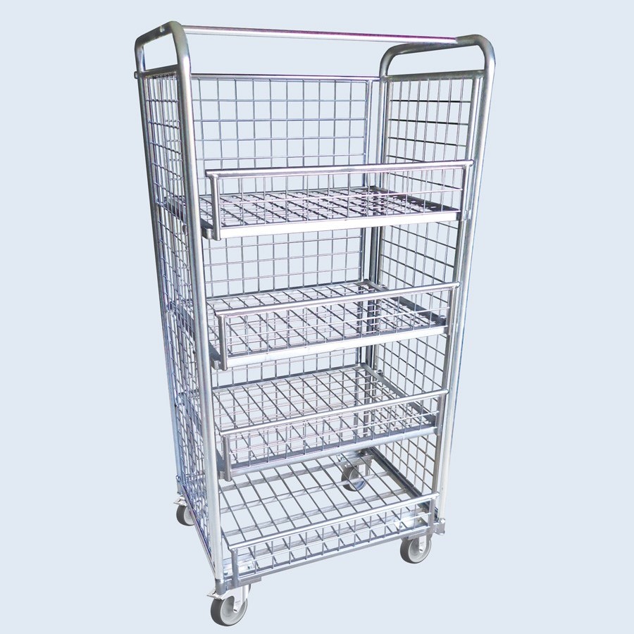 TRANSPORT TROLLEY WITH MOVABLE SHELVES