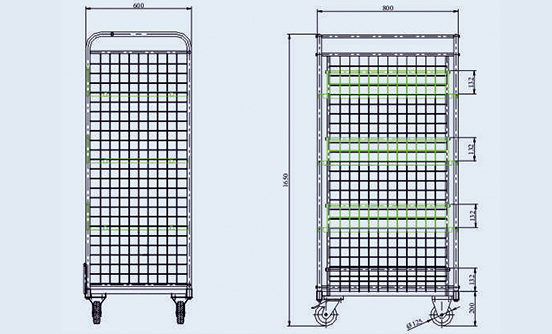 TRANSPORT TROLLEY WITH MOVABLE SHELVES